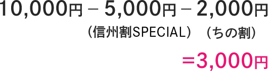 10,000円-5,000円(信州割SPECIAL)-2,000円(ちの割)=3,000円